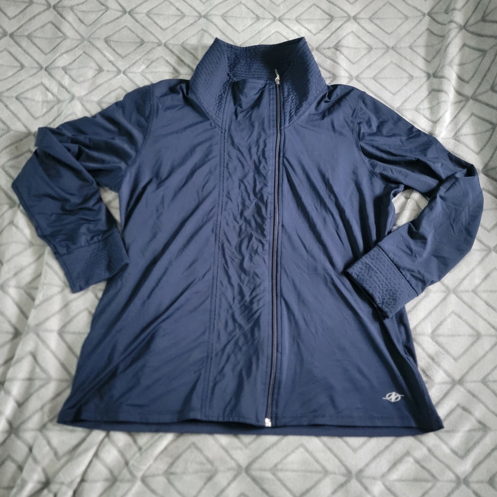 Nordictrack Womens Blue Full Off Center Zip Mock Neck Workout Jacket Size XL